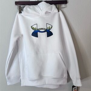 NWT Under Armour White Hoodie with Blue and Green Logo Youth Small
